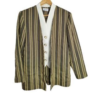 Dress Savvy Vintage Blazer Womens Size 12 Tan Striped 90s Preppy Mod Glam Rock